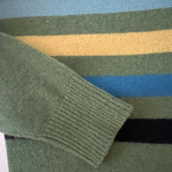 L.L. Bean Women's Pullover Cashmere Sweater XS Green Stripe Accent Blue Yellow - Picture 6 of 7